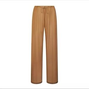 NWT SKIMS Crinkle Pants 100% Silk Ochre Drawstring Pants SZ XXS